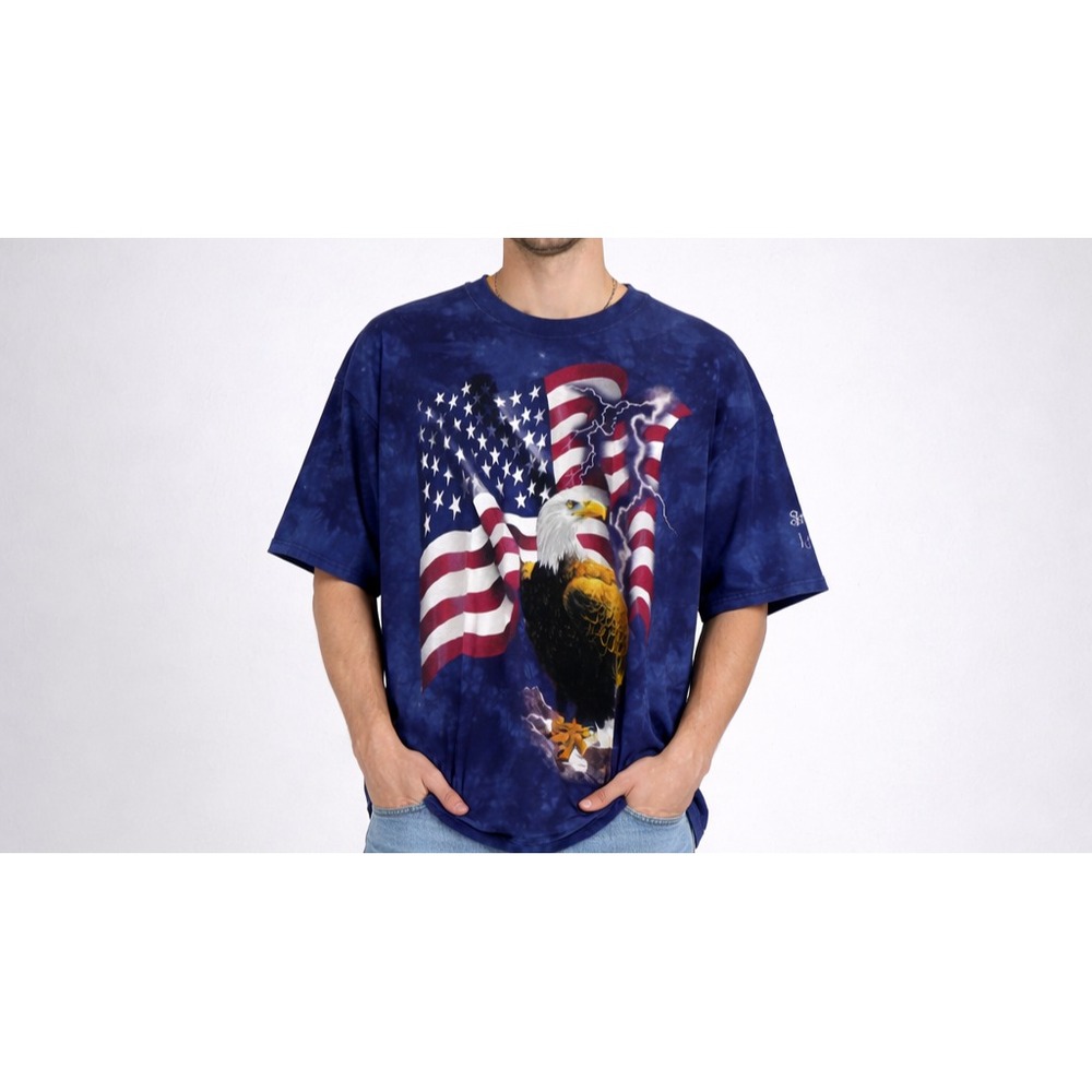 Vintage The Mountain American Flag Bald Eagle Blue Tie Dye T-shirt Mens Size XL